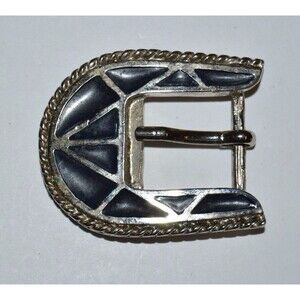 WOW Vintage Ornate Black & Silver Tone Western Jeans Belt Buckle RARE